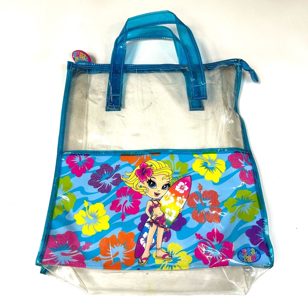 Vintage Y2K Lisa Frank Surfer Girl Large Clear Bag Floral Blue Pink Top Handle